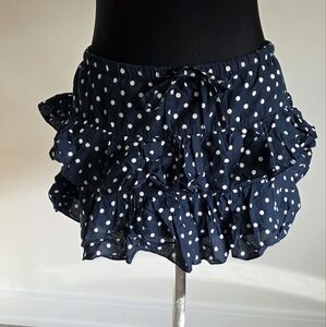 Atmosphere Navy Blue Polka Dot Cotton Ultra Mini Skirt with Ruffles, US4